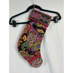 Vera Bradley Quilted Christmas Stocking Paisley Floral Pink Black with Bells